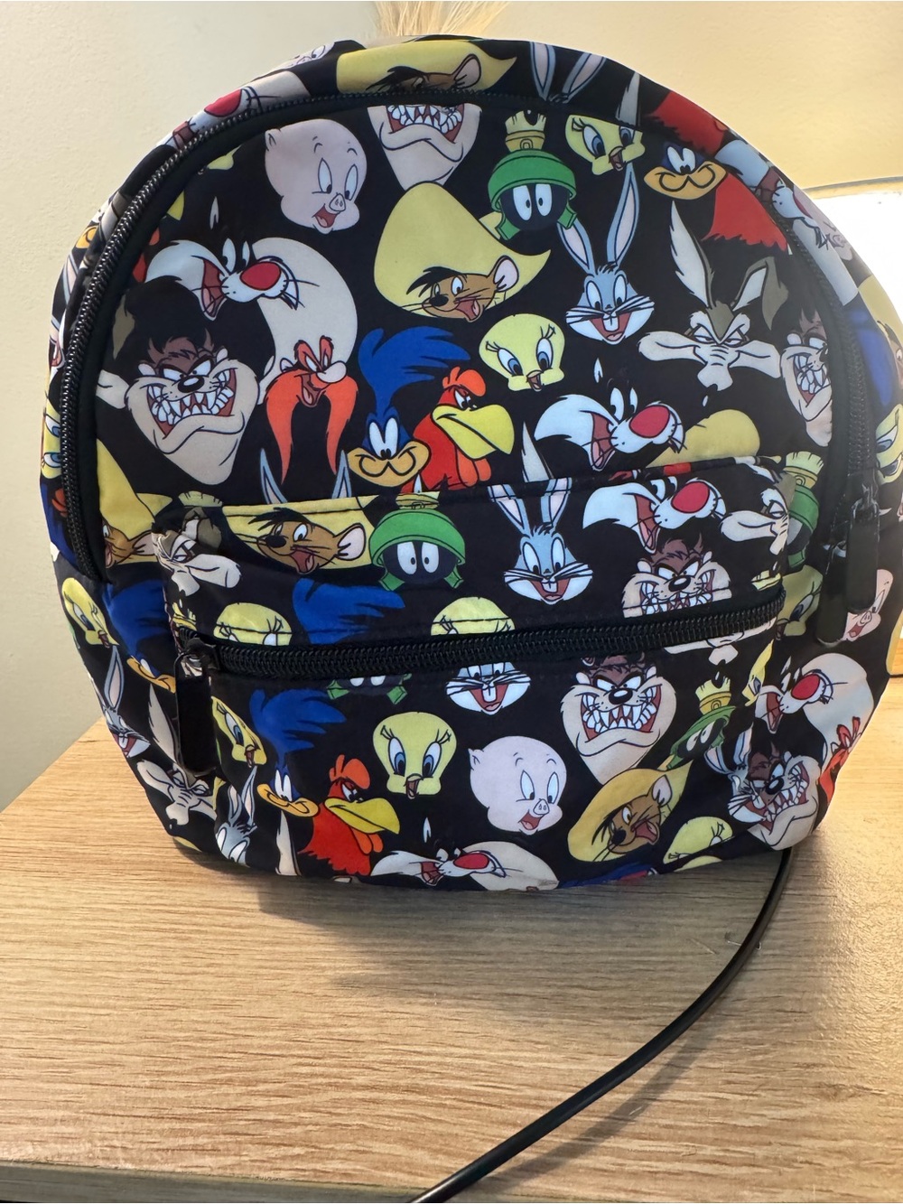 Looney Tunes Character Mini Backpack - Black with Multicolor Faces